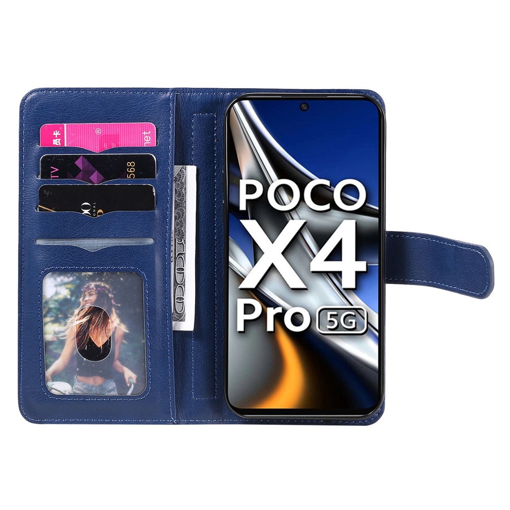 KT Multi-functional Series-1 for Xiaomi Poco X4 Pro 5G Leather Stand 10 Card Slot Protective Case TPU Shockproof Interior Shell Wallet Phone Cover - Dark Blue-5