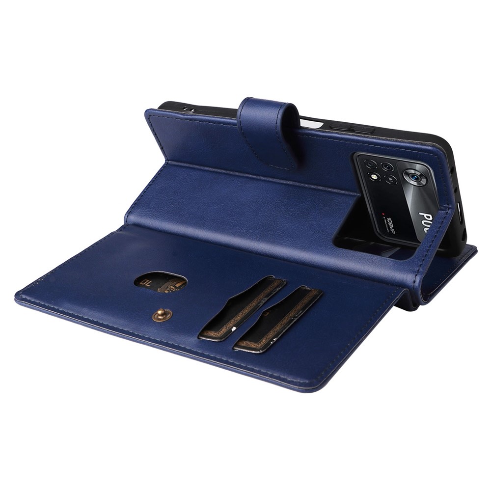 KT Multi-functional Series-1 for Xiaomi Poco X4 Pro 5G Leather Stand 10 Card Slot Protective Case TPU Shockproof Interior Shell Wallet Phone Cover - Dark Blue-8