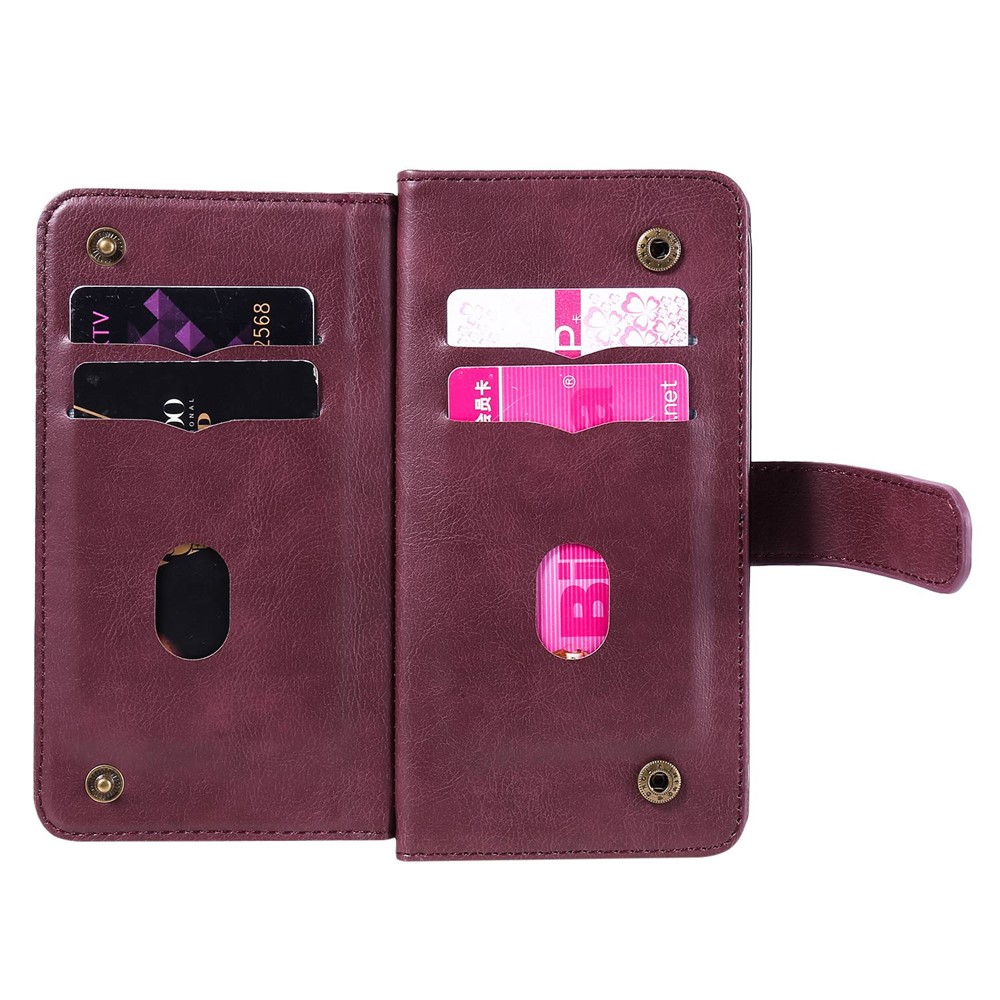 KT Multi-functional Series-1 for Xiaomi 12 Pro 10-Card Slots Design PU Leather Folio Flip Case Full Body Protection Stand Wallet Phone Cover - Wine Red-2