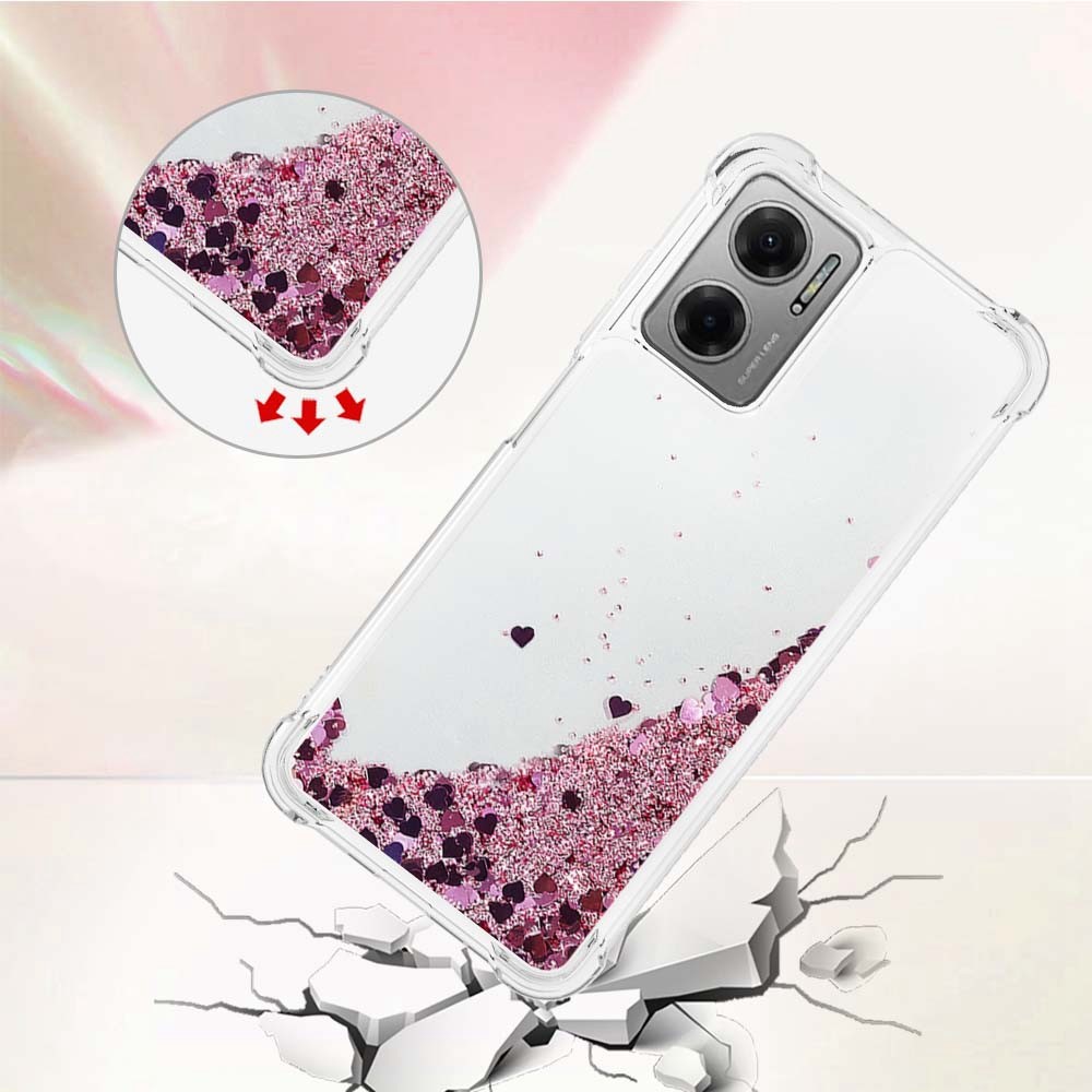YB Quicksand Series-1 for Xiaomi Redmi 10C Fluid Quicksand Shockproof Sequins TPU Cover Well-protected Cell Phone Case - Rose Gold/Hearts-2
