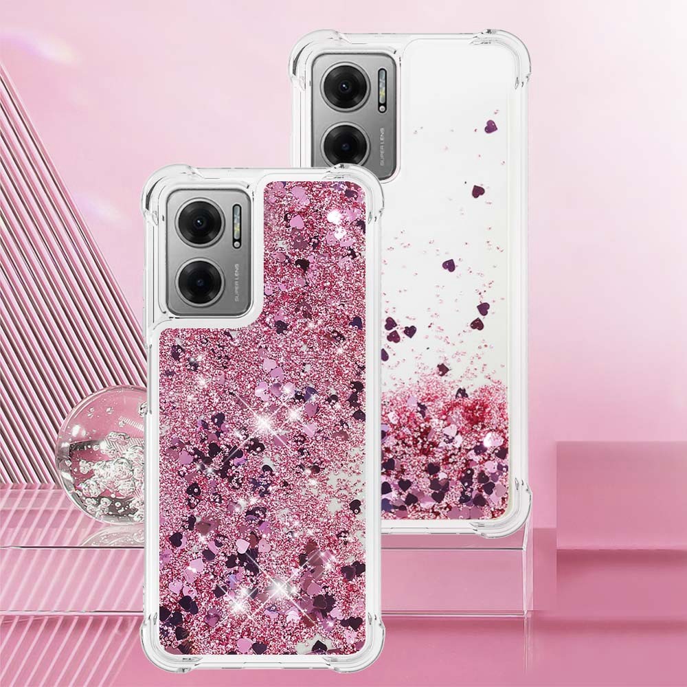 YB Quicksand Series-1 for Xiaomi Redmi 10C Fluid Quicksand Shockproof Sequins TPU Cover Well-protected Cell Phone Case - Rose Gold/Hearts-5