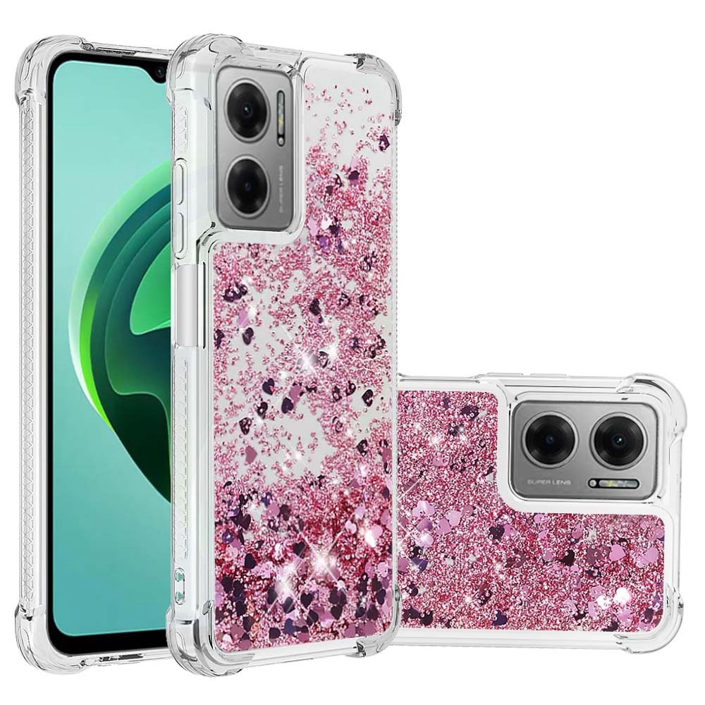 YB Quicksand Series-1 for Xiaomi Redmi 10C Fluid Quicksand Shockproof Sequins TPU Cover Well-protected Cell Phone Case - Rose Gold/Hearts-6