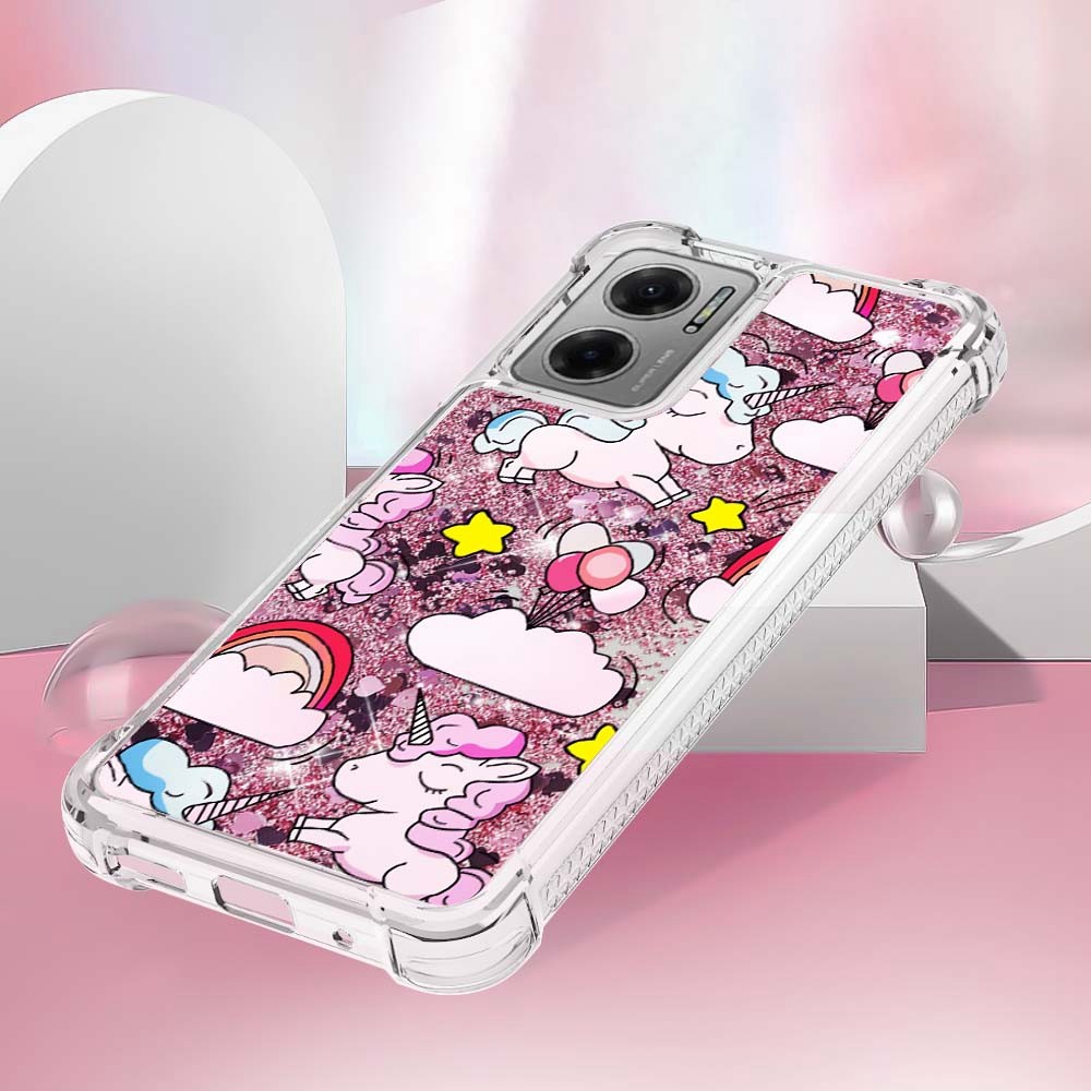 For Xiaomi Poco M4 5G/Redmi 10 5G YB Quicksand Series-2 Liquid Floating Case Pattern Printing Design Wear-resistant Stylish Soft TPU Glitter Quicksand Shell - Unicorn and Clouds-3