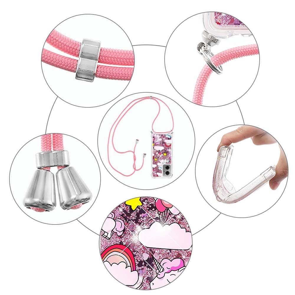 YB Quicksand Series-5 for Xiaomi Poco M4 5G/Redmi 10 5G Lanyard Anti-drop Pattern Printing Phone Case Moving Liquid Quicksand TPU Protector - Unicorn and Clouds-4