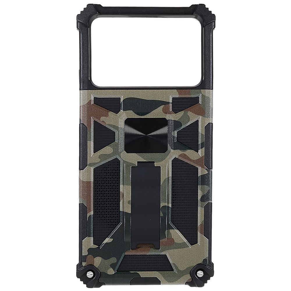 For Xiaomi Poco X4 Pro 5G Shockproof Military Sturdy Kickstand Case Camouflage Pattern Well-protected PC + TPU Shell - Army Green-1
