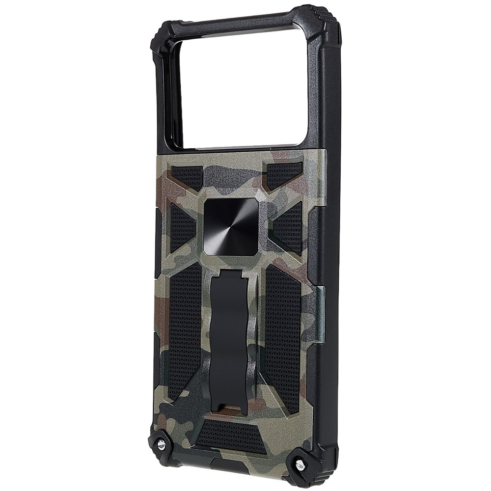 For Xiaomi Poco X4 Pro 5G Shockproof Military Sturdy Kickstand Case Camouflage Pattern Well-protected PC + TPU Shell - Army Green-2