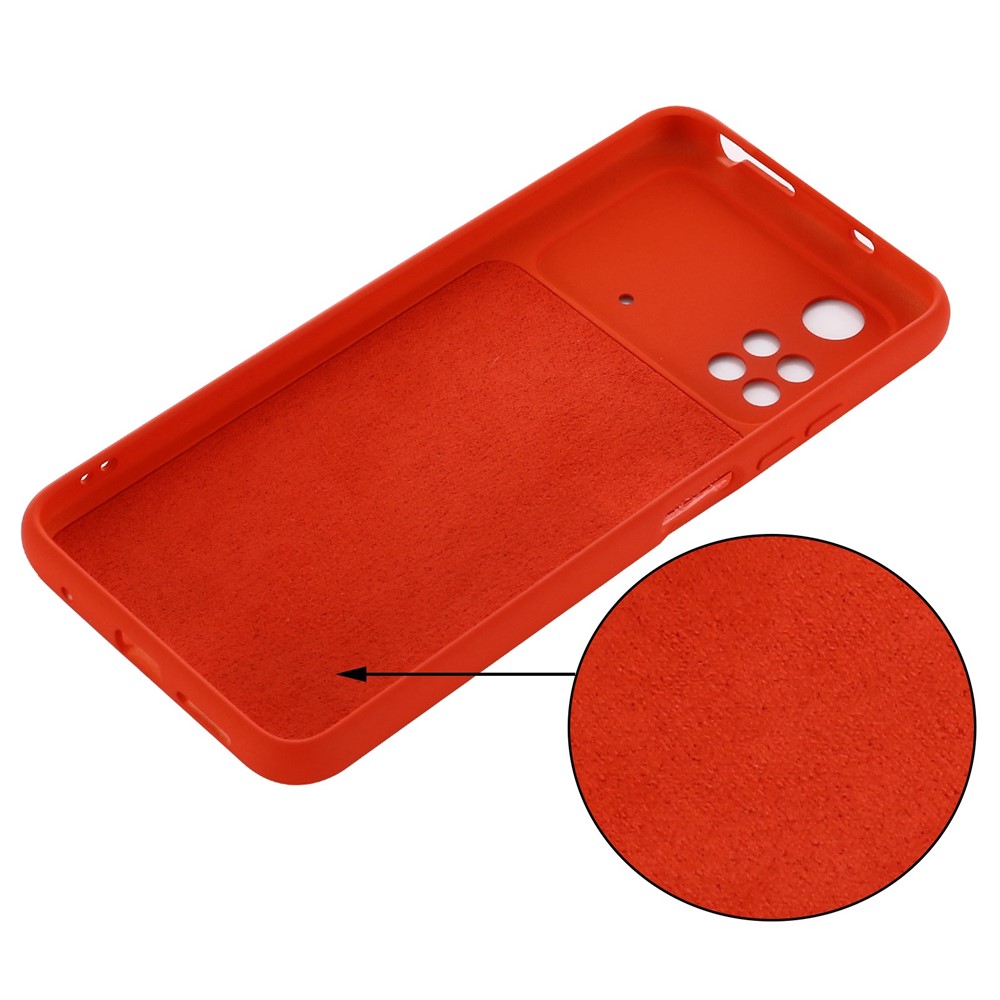For Xiaomi Poco M4 Pro 4G Skin Touch Liquid Silicone Case Soft Microfiber Lining Precise Cutouts Camera Protection Shockproof Phone Protector with Strap - Red-2
