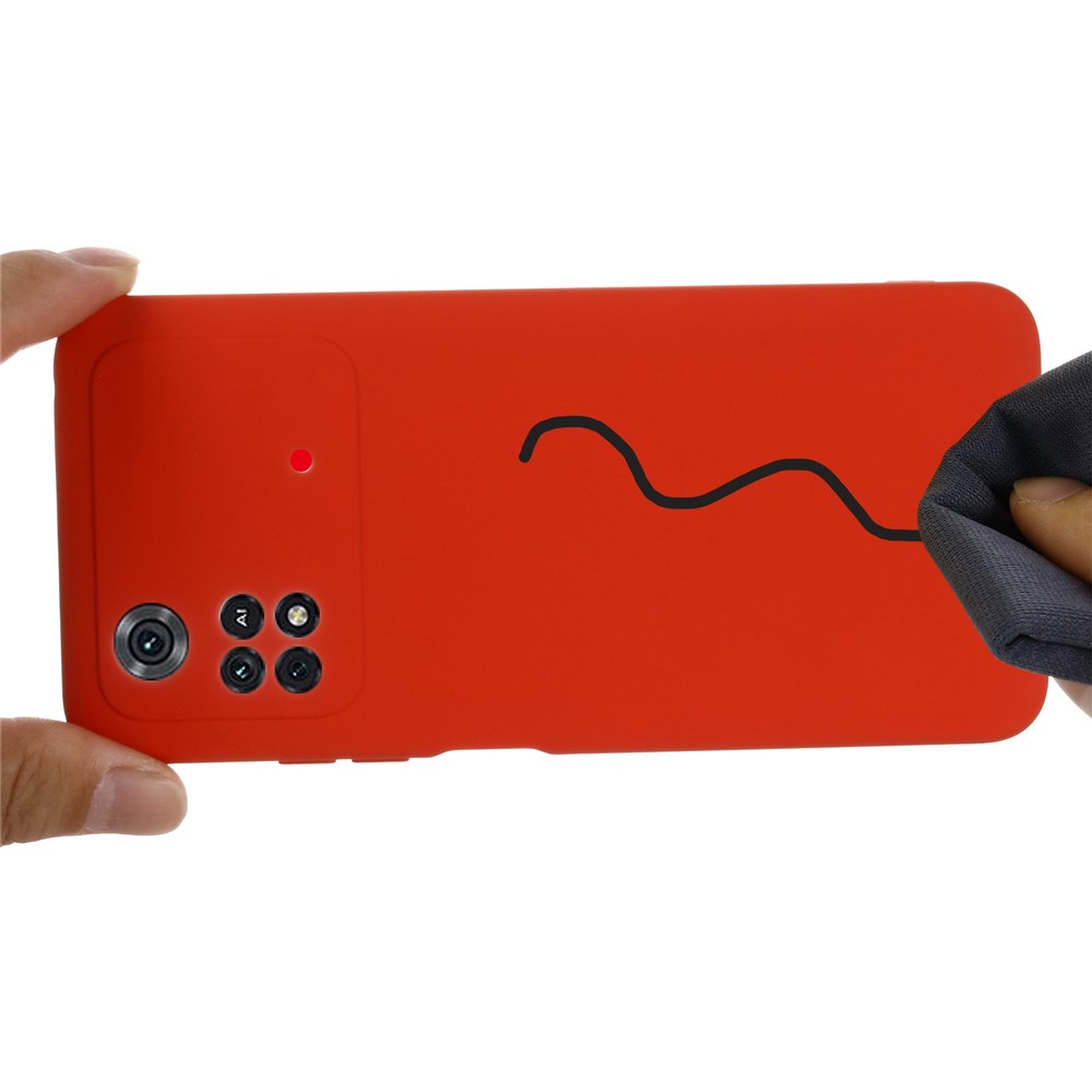 For Xiaomi Poco M4 Pro 4G Skin Touch Liquid Silicone Case Soft Microfiber Lining Precise Cutouts Camera Protection Shockproof Phone Protector with Strap - Red-3