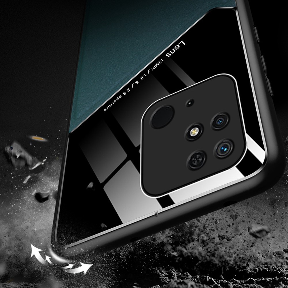 For Xiaomi Redmi 10C Textured Leather Precise Cutouts Phone Case Soft TPU Hard PC Scratch Resistant Protective Cover with Magnetic Metal Sheet - Green-6