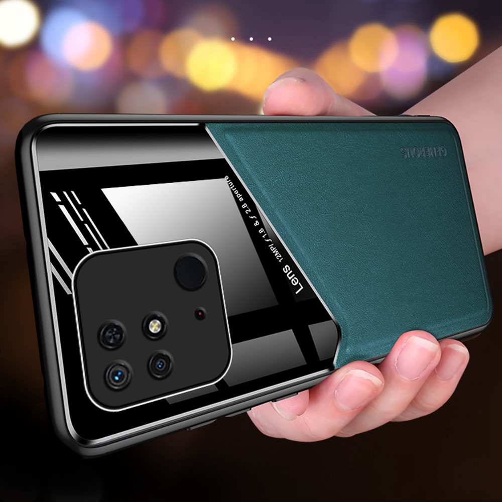 For Xiaomi Redmi 10C Textured Leather Precise Cutouts Phone Case Soft TPU Hard PC Scratch Resistant Protective Cover with Magnetic Metal Sheet - Green-7
