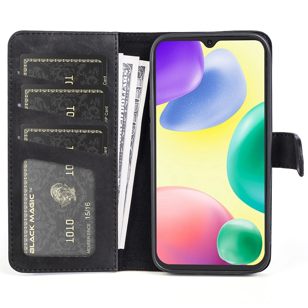 For Xiaomi Redmi 10A Drop-proof Splicing PU Leather Phone Cover Folio Flip Protective Case with Stand Wallet - Black-2