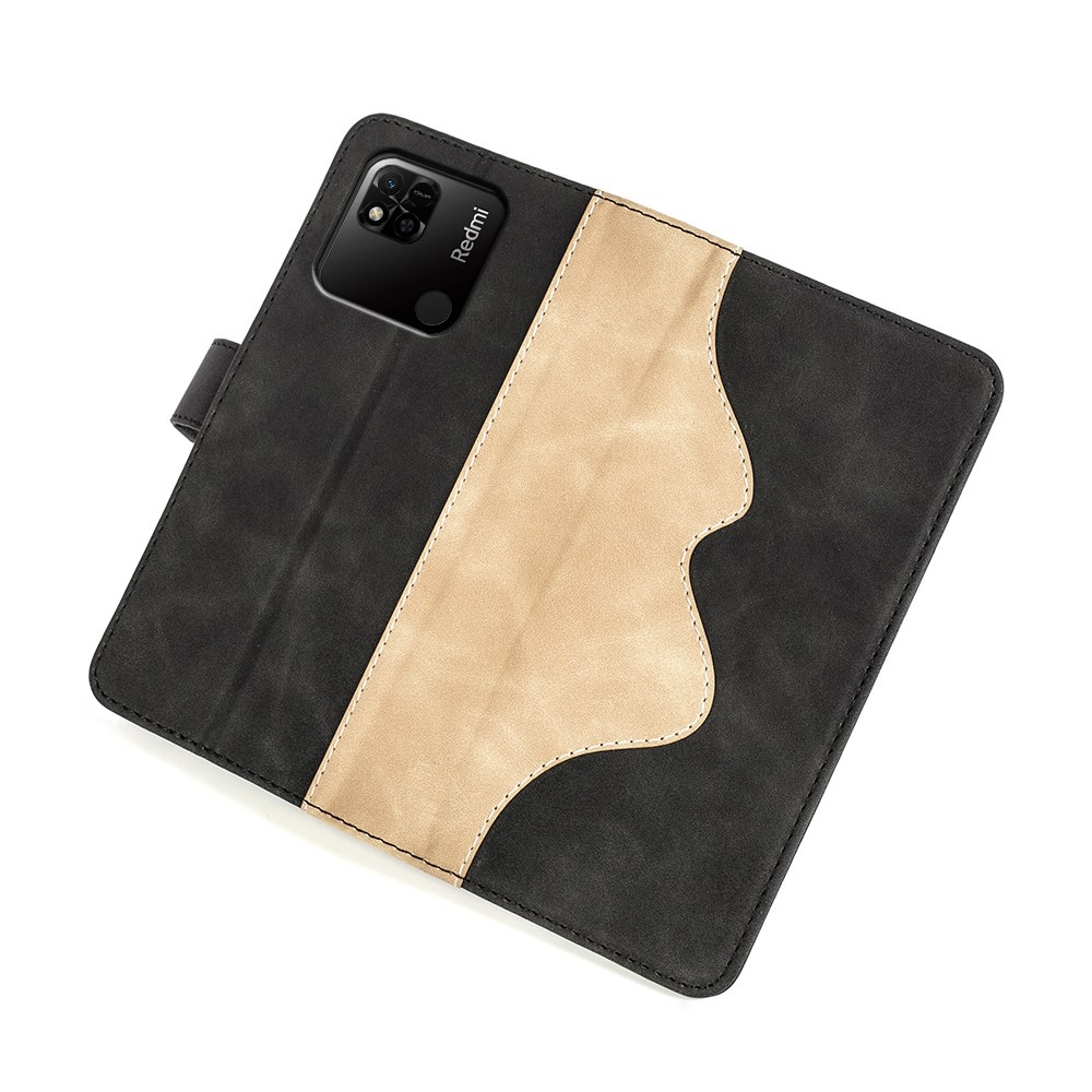 For Xiaomi Redmi 10A Drop-proof Splicing PU Leather Phone Cover Folio Flip Protective Case with Stand Wallet - Black-3