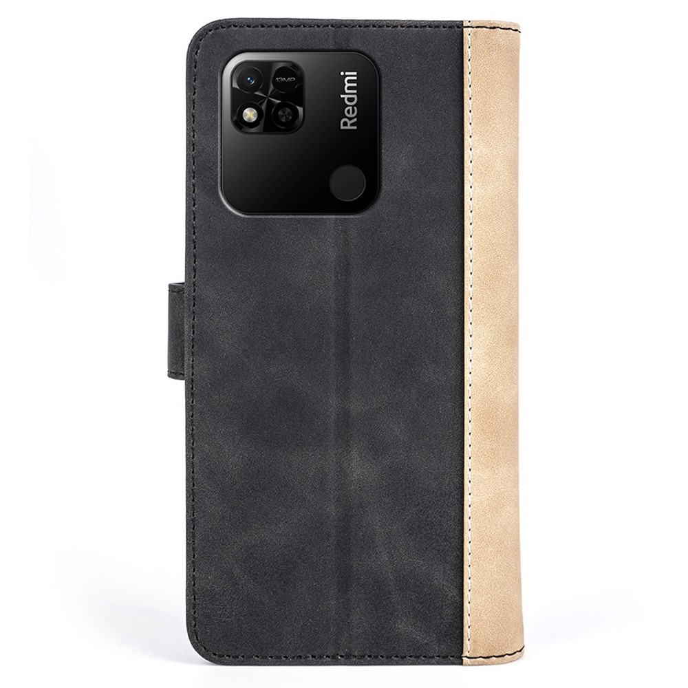 For Xiaomi Redmi 10A Drop-proof Splicing PU Leather Phone Cover Folio Flip Protective Case with Stand Wallet - Black-7
