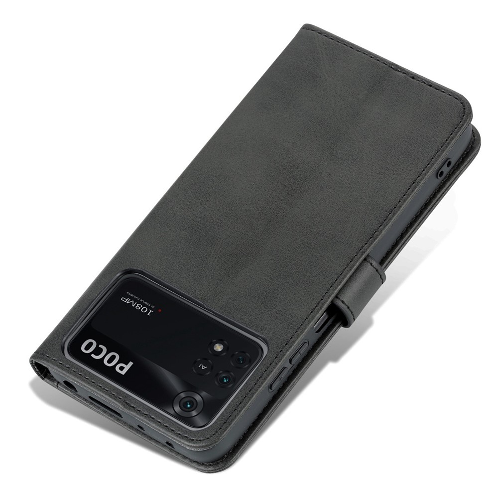 AZNS For Xiaomi Poco X4 Pro 5G PU Leather Wallet Flip Case Shockproof TPU Inner Shell Folio Stand View Bookstyle Cover - Black-8