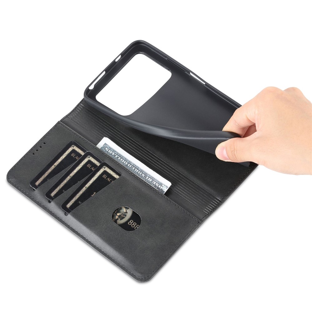 AZNS for Xiaomi Poco M4 Pro 4G PU Leather Folio Cover Stand Hidden Magnetic Adsorption Full Protection Wallet Flip Case - Black-5