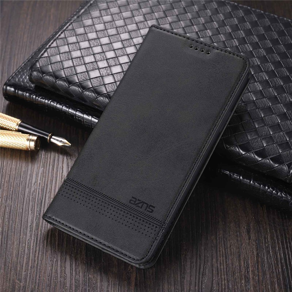 AZNS for Xiaomi Poco M4 Pro 4G PU Leather Folio Cover Stand Hidden Magnetic Adsorption Full Protection Wallet Flip Case - Black-6