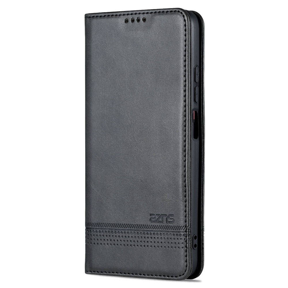 AZNS for Xiaomi Poco M4 Pro 4G PU Leather Folio Cover Stand Hidden Magnetic Adsorption Full Protection Wallet Flip Case - Black-9