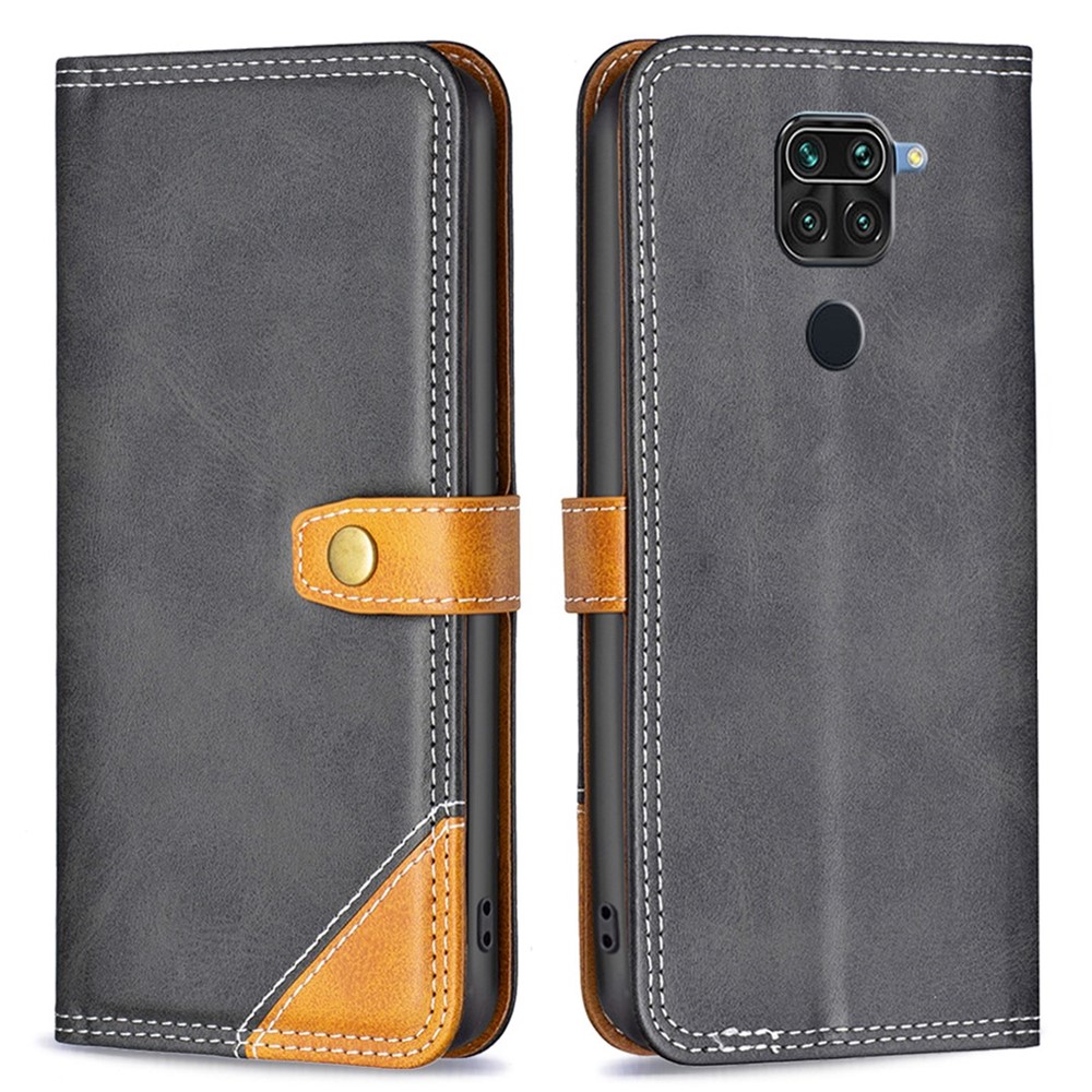 BINFEN COLOR for Xiaomi Redmi Note 9 (MTK Helio G85)/Redmi 10X 4G BF Leather Series-8 Anti-fall Full Protection Card Slots 12 Style Cover Splicing Lines Leather Phone Case with Stand - Black-1