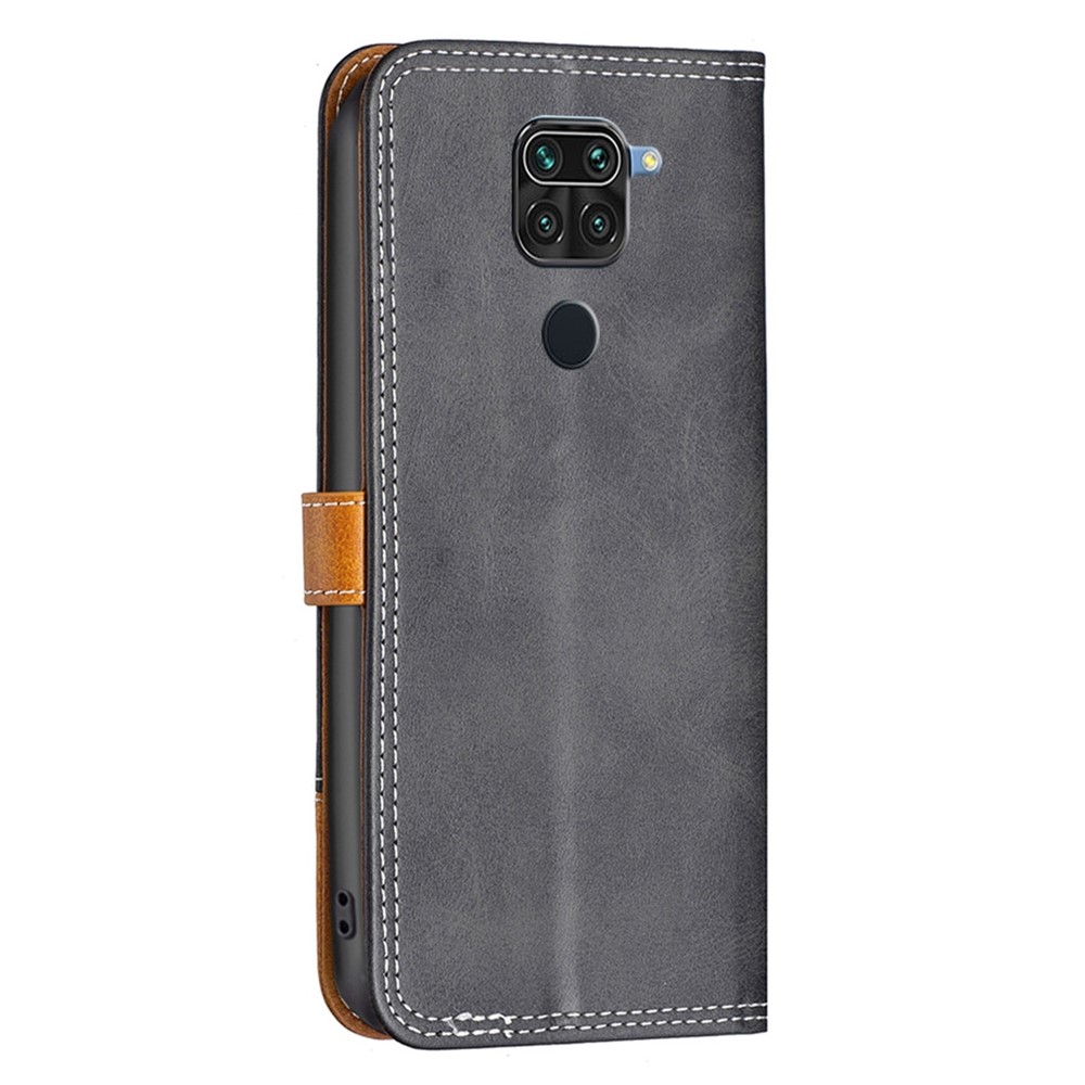BINFEN COLOR for Xiaomi Redmi Note 9 (MTK Helio G85)/Redmi 10X 4G BF Leather Series-8 Anti-fall Full Protection Card Slots 12 Style Cover Splicing Lines Leather Phone Case with Stand - Black-7