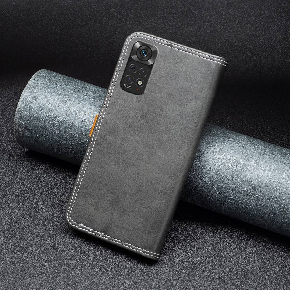 BINFEN COLOR for Xiaomi Redmi Note 11 4G (Qualcomm)/Note 11S 4G BF Leather Series-8 Splicing Lines Leather Anti-scratch Cover 12 Style Stand Phone Case with Card Slots - Black-5