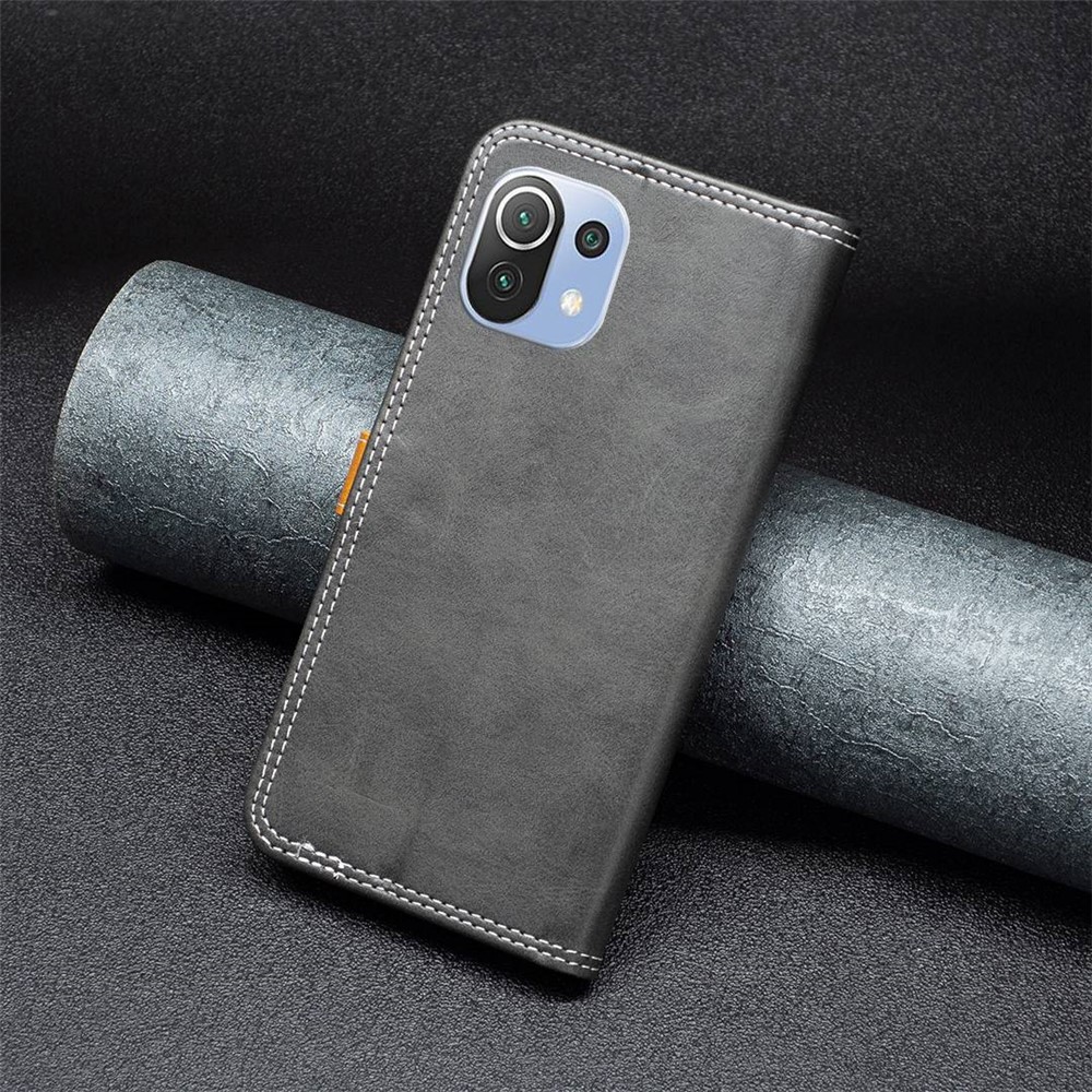 BINFEN COLOR for Xiaomi 11 Lite 5G NE/Mi 11 Lite 4G/5G BF Leather Series-8 Shockproof Card Slots Splicing Lines Cover 12 Style Stand Function Leather Phone Case - Black-5