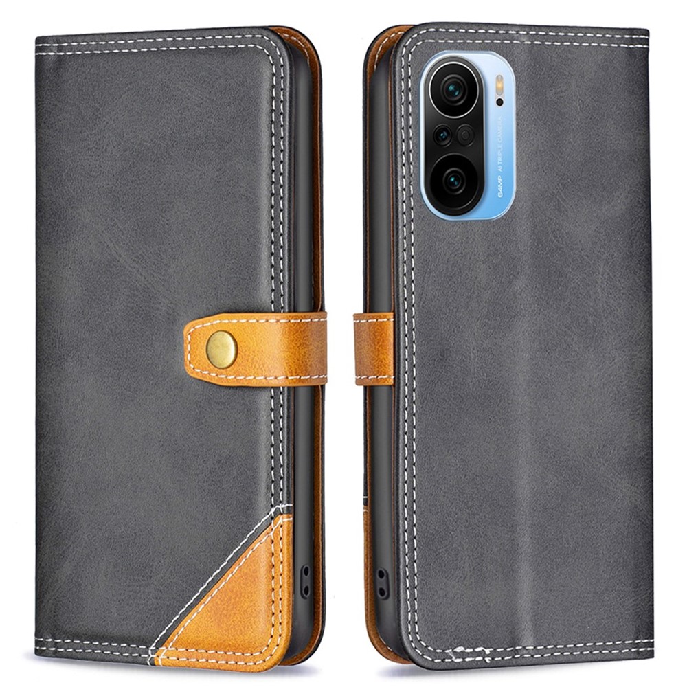 BINFEN COLOR for Xiaomi Mi 11i/Poco F3/Redmi K40/Redmi K40 Pro BF Leather Series-8 Card Slots 12 Style Cover Splicing Lines Magnetic Anti-drop Leather Phone Shell with Stand - Black-1