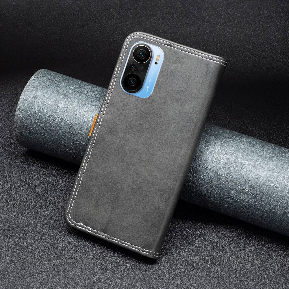 BINFEN COLOR for Xiaomi Mi 11i/Poco F3/Redmi K40/Redmi K40 Pro BF Leather Series-8 Card Slots 12 Style Cover Splicing Lines Magnetic Anti-drop Leather Phone Shell with Stand - Black-5