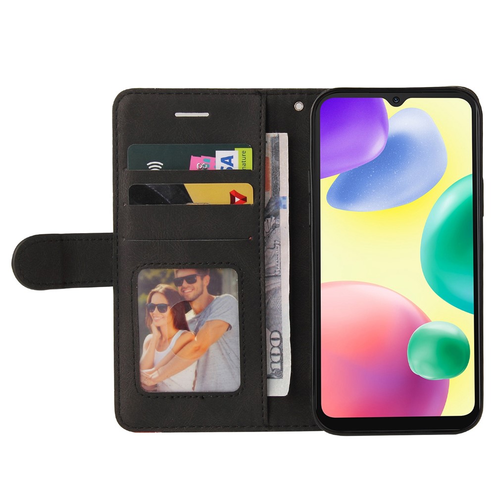 KT Leather Series-1 Dual-color Splicing Cell Phone Case for Xiaomi Redmi 10A, PU Leather Wallet Stand Shell with Strap - Black-2