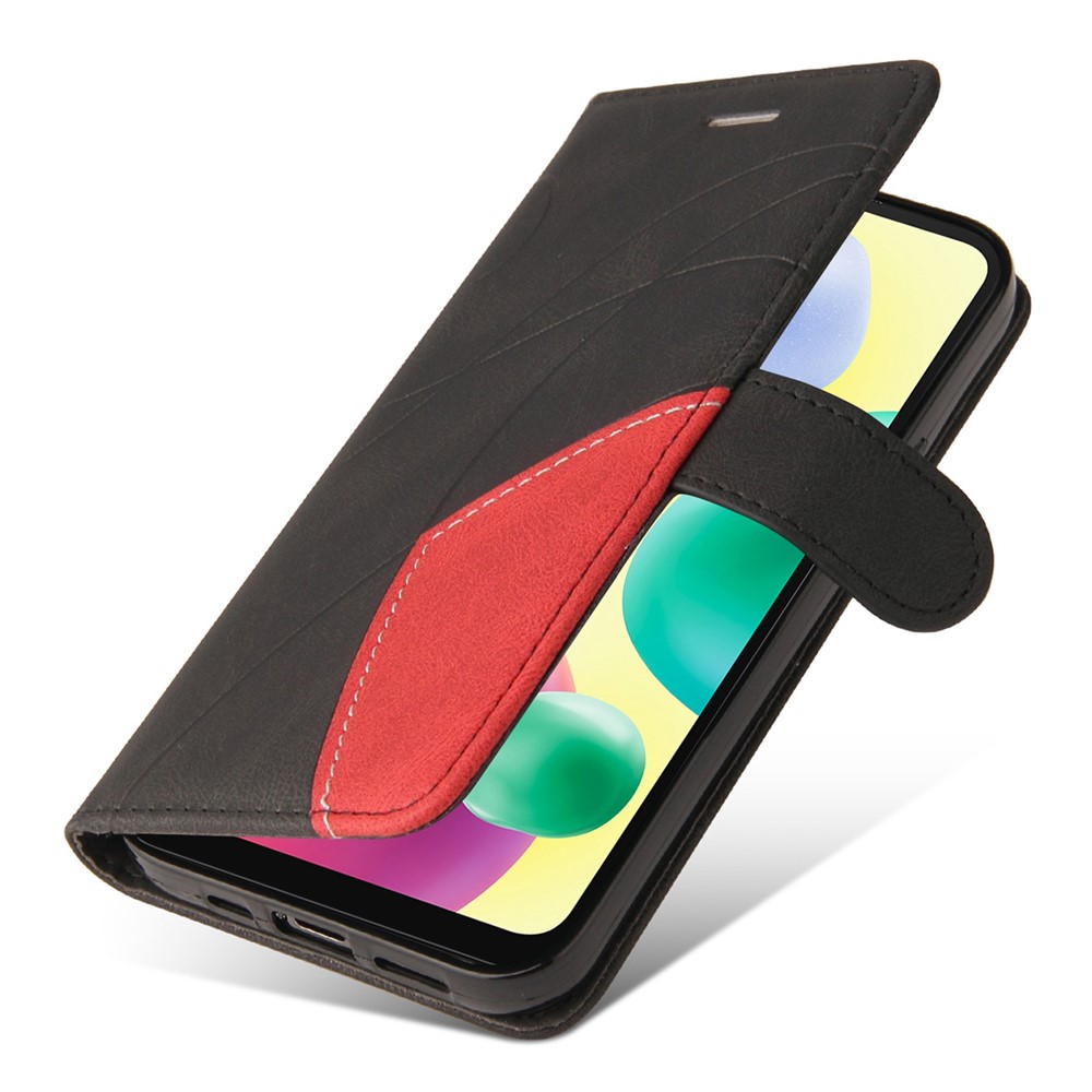 KT Leather Series-1 Dual-color Splicing Cell Phone Case for Xiaomi Redmi 10A, PU Leather Wallet Stand Shell with Strap - Black-5