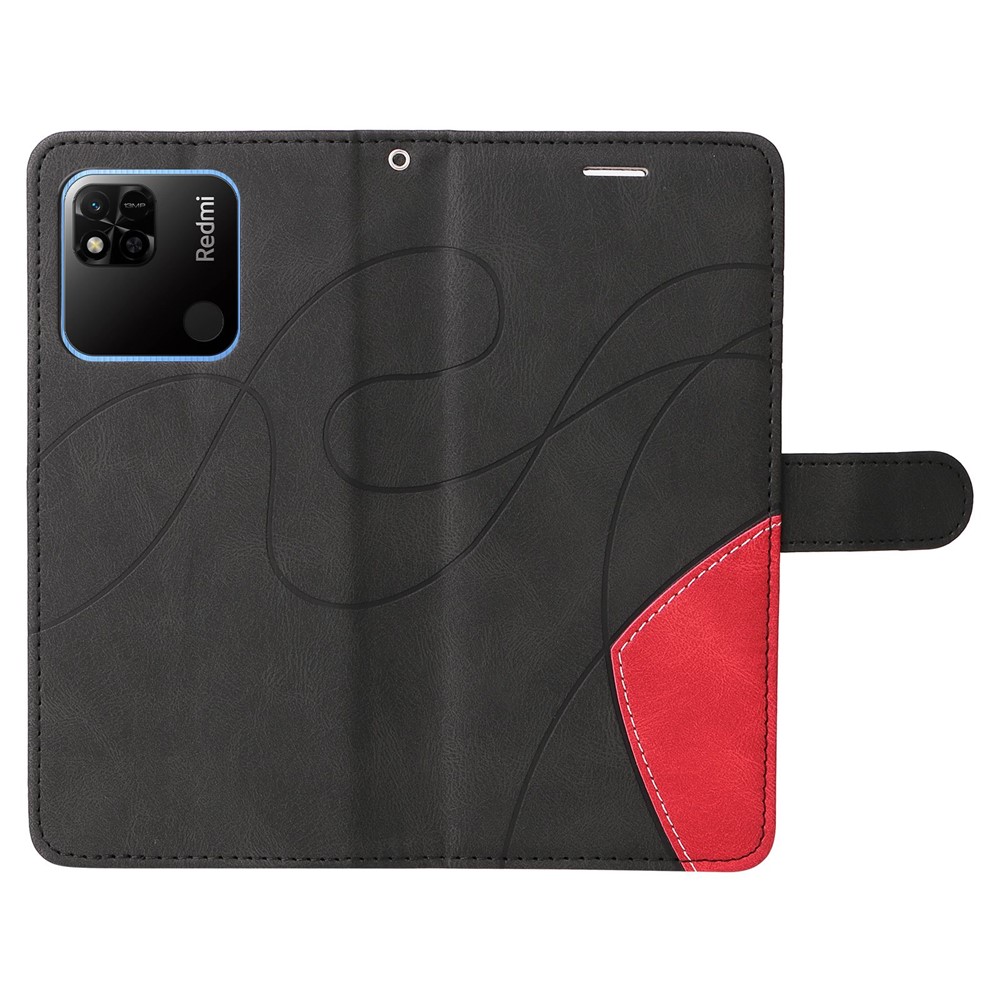 KT Leather Series-1 Dual-color Splicing Cell Phone Case for Xiaomi Redmi 10A, PU Leather Wallet Stand Shell with Strap - Black-6