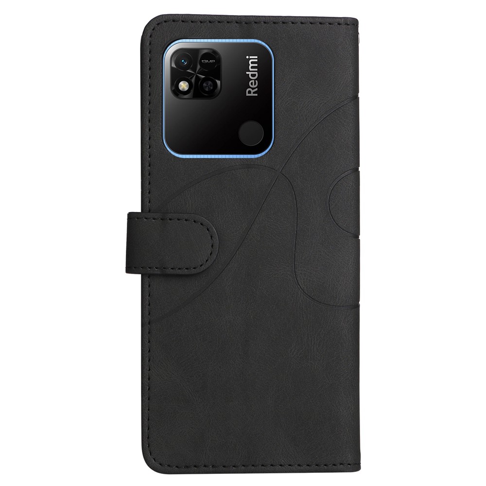 KT Leather Series-1 Dual-color Splicing Cell Phone Case for Xiaomi Redmi 10A, PU Leather Wallet Stand Shell with Strap - Black-8