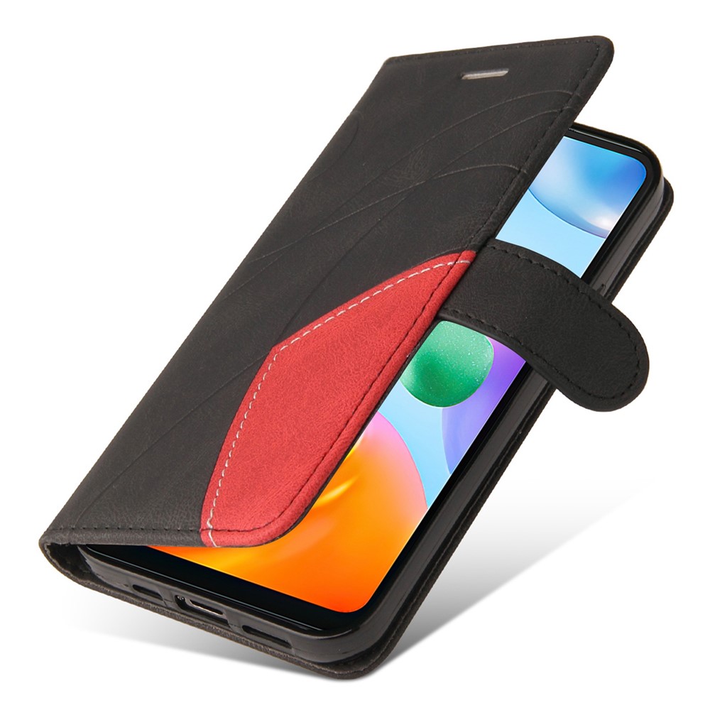 For Xiaomi Redmi 10C KT Leather Series-1 Dual-color Splicing PU Leather Wallet Phone Case Stand Shell with Strap - Black-5
