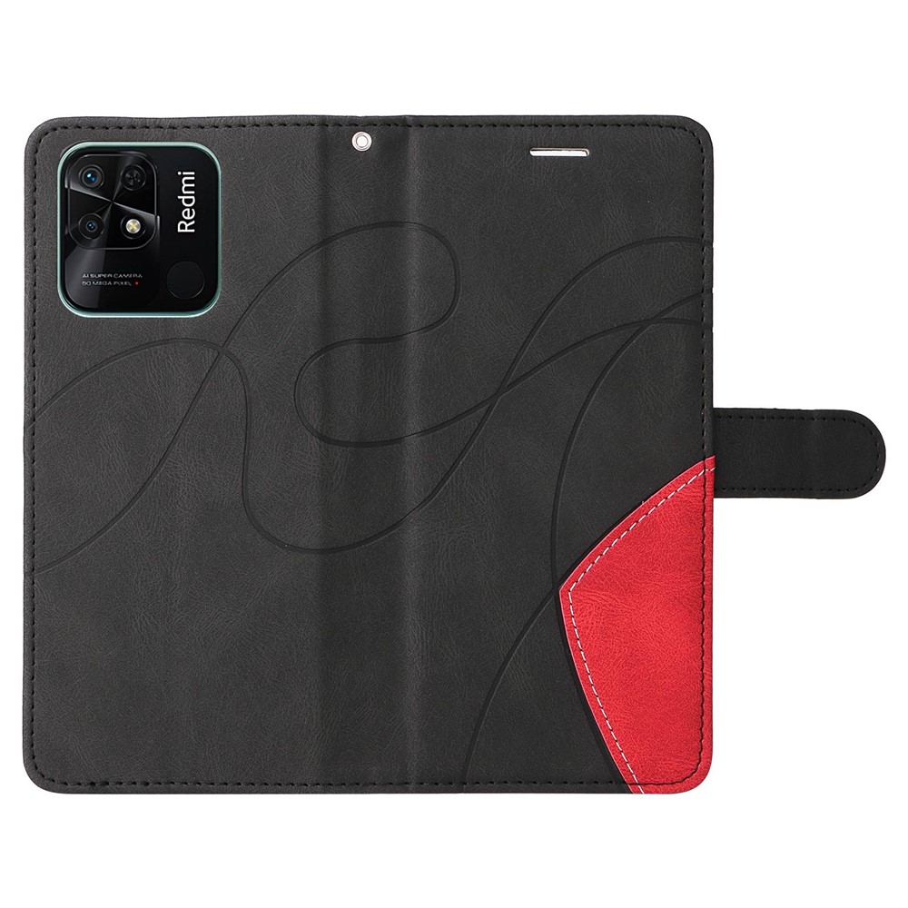 For Xiaomi Redmi 10C KT Leather Series-1 Dual-color Splicing PU Leather Wallet Phone Case Stand Shell with Strap - Black-6
