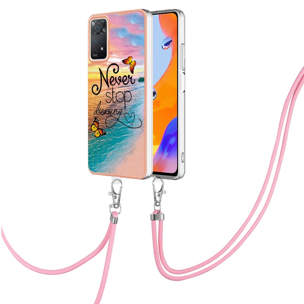 For Xiaomi Redmi Note 11 Pro 5G (Qualcomm)/Note 11 Pro 4G (MediaTek) YB IMD Series-4 IMD IML Marble Flower Pattern Phone Case Electroplating Protective TPU Cover with Lanyard - Never Stop Dreaming-1