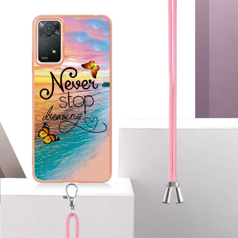 For Xiaomi Redmi Note 11 Pro 5G (Qualcomm)/Note 11 Pro 4G (MediaTek) YB IMD Series-4 IMD IML Marble Flower Pattern Phone Case Electroplating Protective TPU Cover with Lanyard - Never Stop Dreaming-2