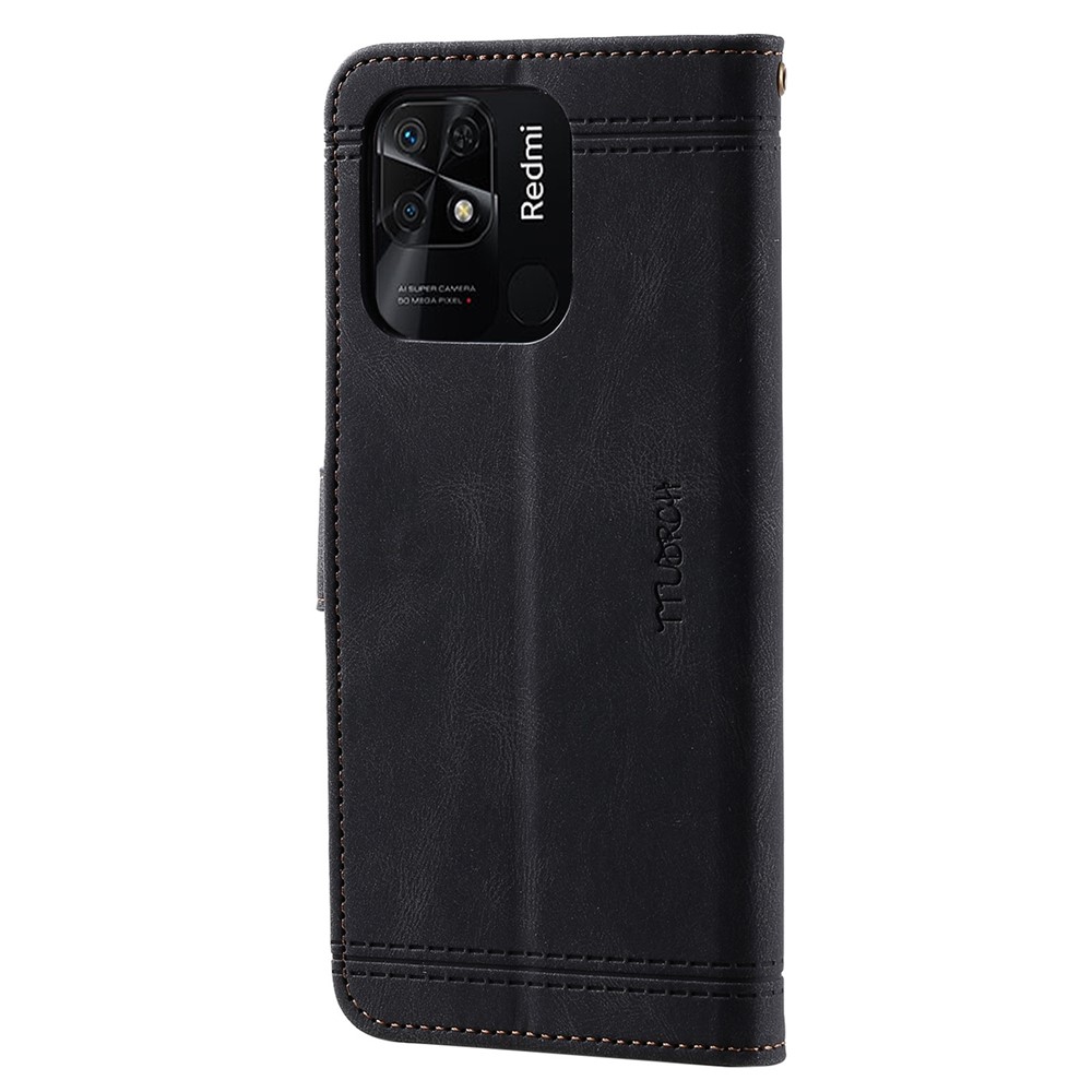 TTUDRCH Style 004 Splicing Leather Phone Case for Xiaomi Redmi 10C, Stand Wallet RFID Blocking Cell Phone Cover - Black-10