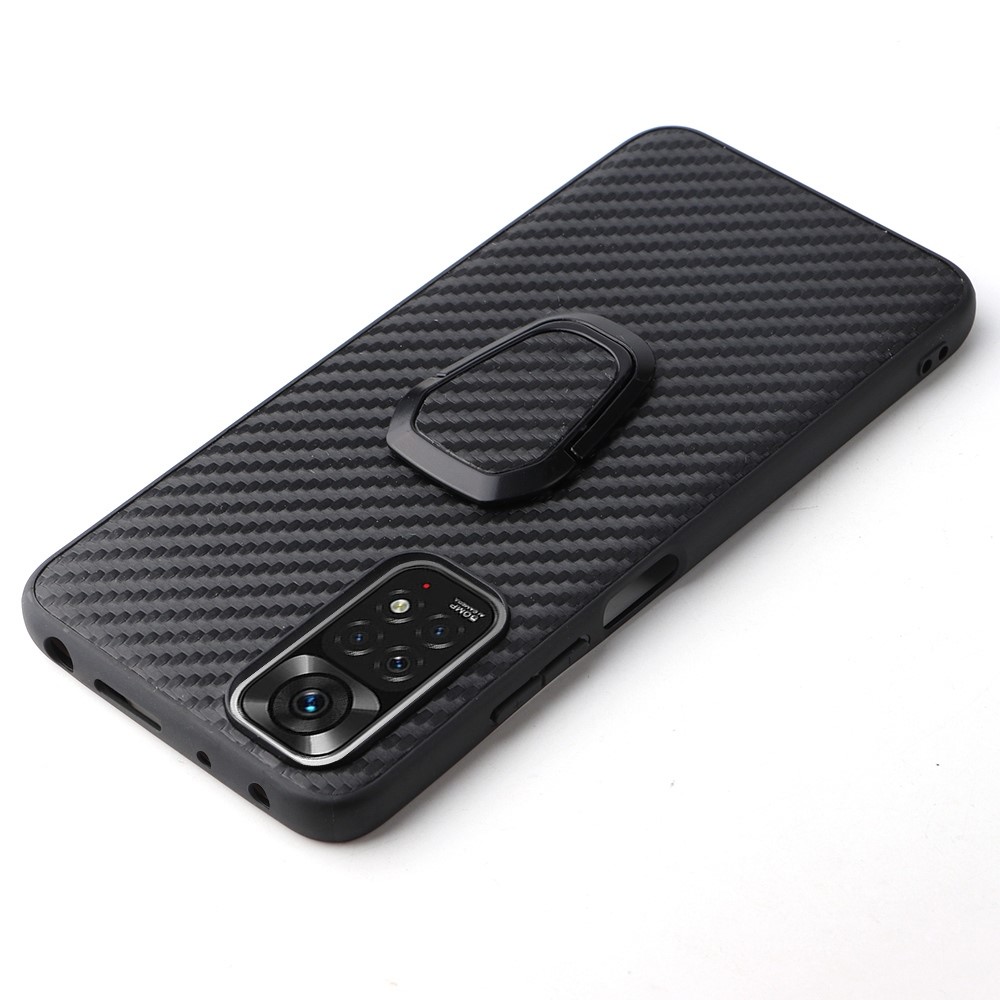 For Xiaomi Redmi Note 11 Pro 4G (MediaTek)/Note 11 Pro 5G (Qualcomm) PU Leather Coated TPU + PC Anti-fall Anti-scratch Phone Shell Case with Ring Kickstand - Carbon Fiber Texture-10