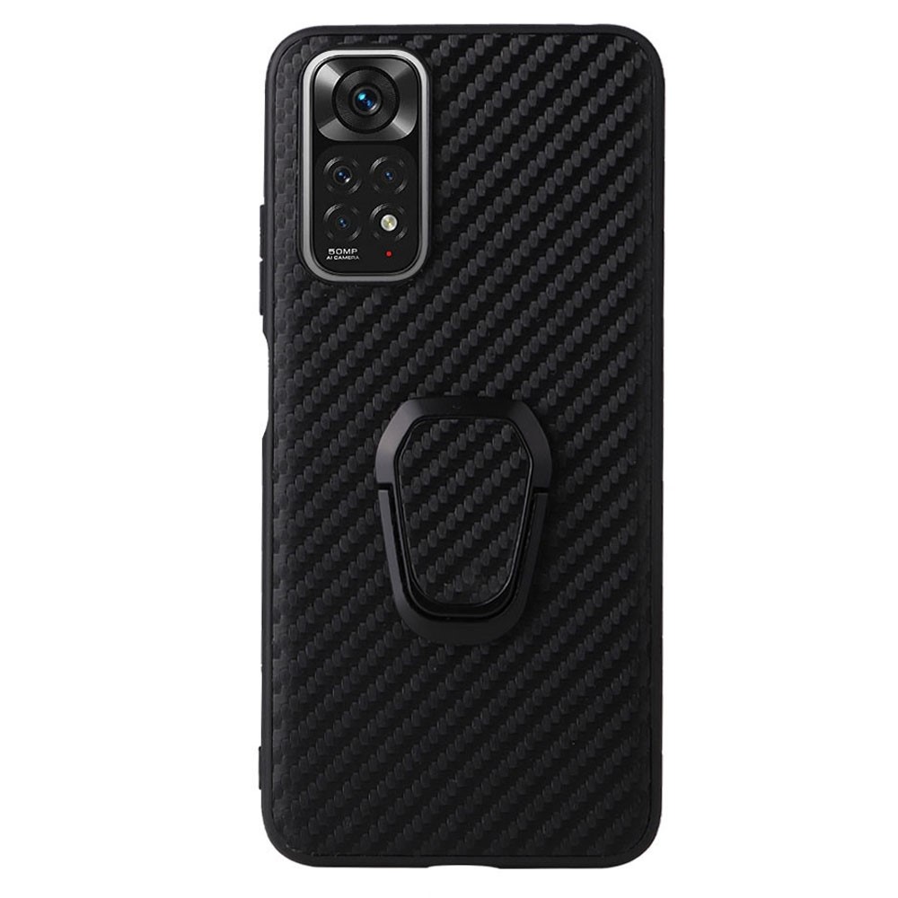 For Xiaomi Redmi Note 11 Pro 4G (MediaTek)/Note 11 Pro 5G (Qualcomm) PU Leather Coated TPU + PC Anti-fall Anti-scratch Phone Shell Case with Ring Kickstand - Carbon Fiber Texture-2