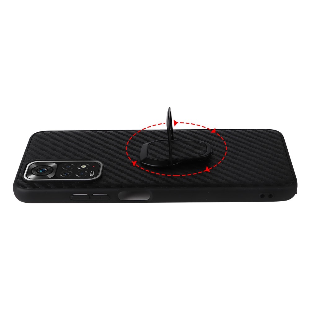 For Xiaomi Redmi Note 11 Pro 4G (MediaTek)/Note 11 Pro 5G (Qualcomm) PU Leather Coated TPU + PC Anti-fall Anti-scratch Phone Shell Case with Ring Kickstand - Carbon Fiber Texture-5