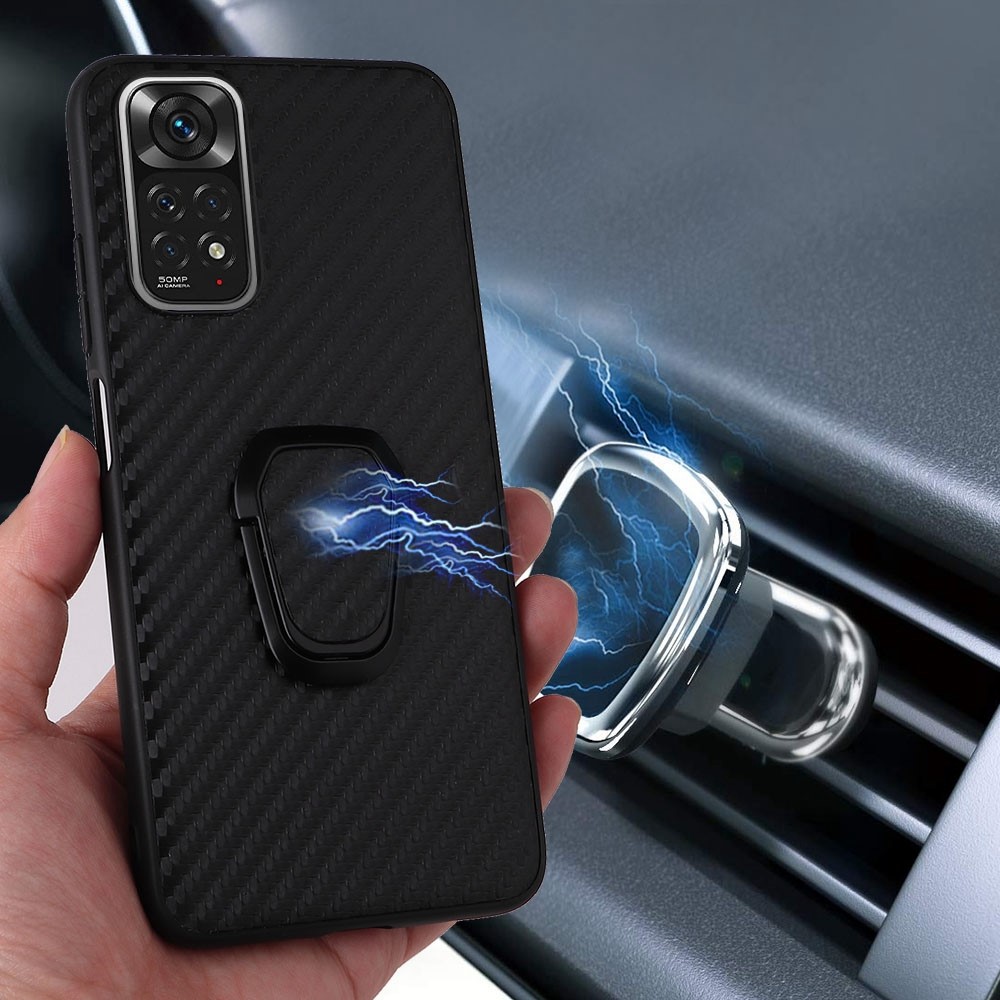 For Xiaomi Redmi Note 11 Pro 4G (MediaTek)/Note 11 Pro 5G (Qualcomm) PU Leather Coated TPU + PC Anti-fall Anti-scratch Phone Shell Case with Ring Kickstand - Carbon Fiber Texture-8