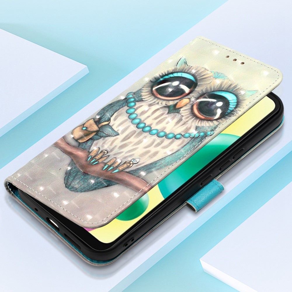 For Xiaomi Redmi 10A YB Pattern Printing Leather Series-2 Anti-fall 3D Pattern PU Leather Case Wallet Stand Wear-resistant Shell with Strap - Grey Owl-4