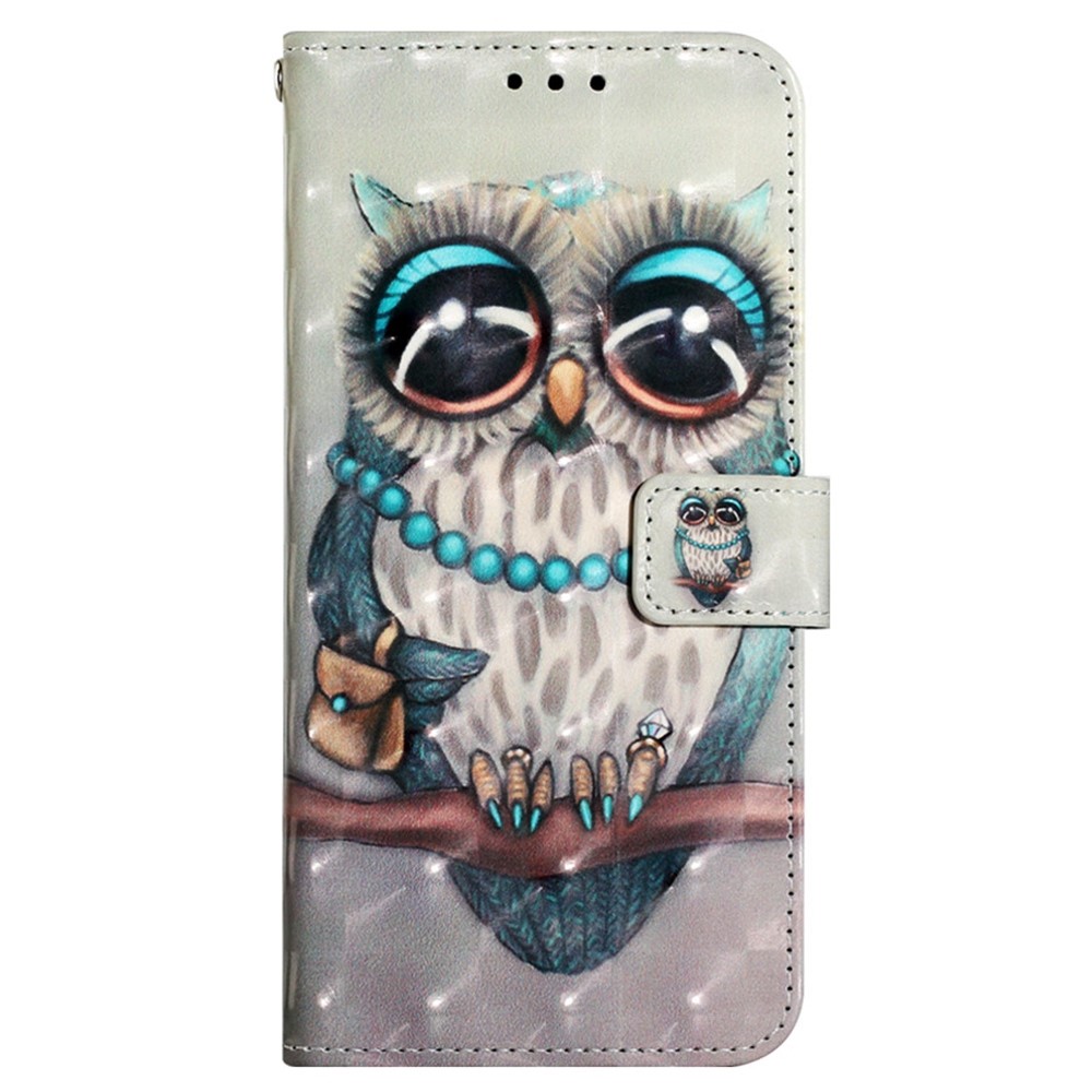 For Xiaomi Redmi 10A YB Pattern Printing Leather Series-2 Anti-fall 3D Pattern PU Leather Case Wallet Stand Wear-resistant Shell with Strap - Grey Owl-8