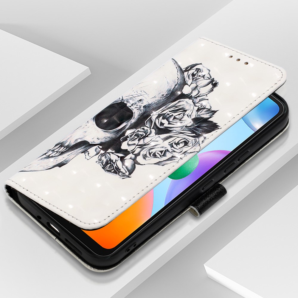 For Xiaomi Redmi 10C 4G/Redmi 10 (India) YB Pattern Printing Leather Series-2 Anti-scratch Drop-proof 3D Pattern Stand PU Leather Case Shell with Wallet - Skull-4