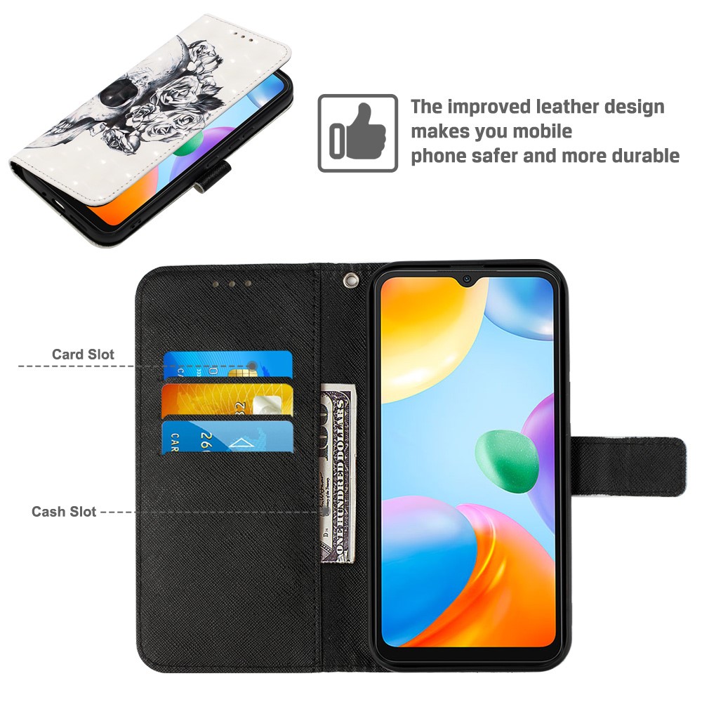 For Xiaomi Redmi 10C 4G/Redmi 10 (India) YB Pattern Printing Leather Series-2 Anti-scratch Drop-proof 3D Pattern Stand PU Leather Case Shell with Wallet - Skull-6