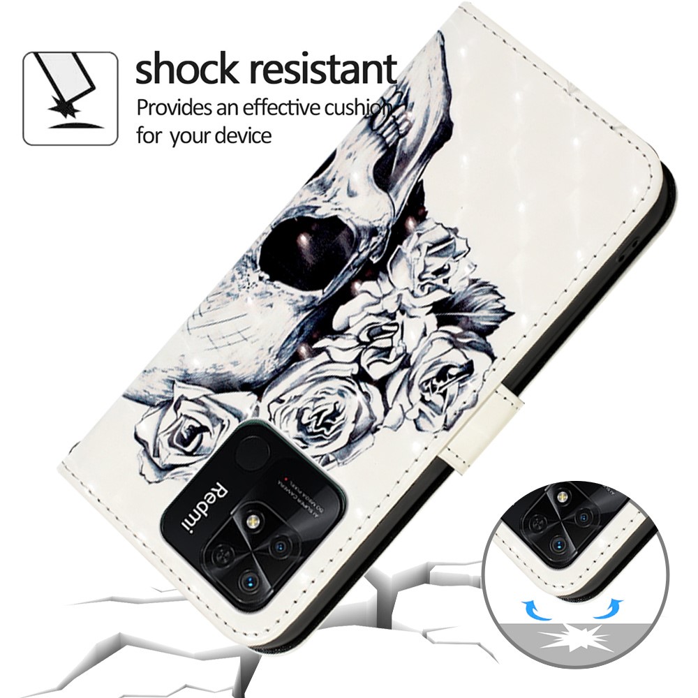 For Xiaomi Redmi 10C 4G/Redmi 10 (India) YB Pattern Printing Leather Series-2 Anti-scratch Drop-proof 3D Pattern Stand PU Leather Case Shell with Wallet - Skull-7