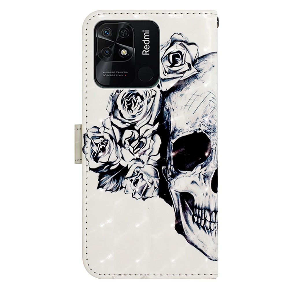 For Xiaomi Redmi 10C 4G/Redmi 10 (India) YB Pattern Printing Leather Series-2 Anti-scratch Drop-proof 3D Pattern Stand PU Leather Case Shell with Wallet - Skull-9