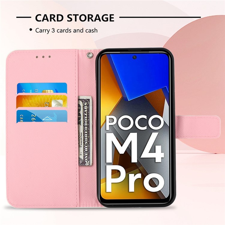 For Xiaomi Poco M4 Pro 4G YB Pattern Printing Leather Series-2 Wear-resistant 3D Pattern Stand PU Leather Case Protective Shell with Wallet - Rose Butterflies-3