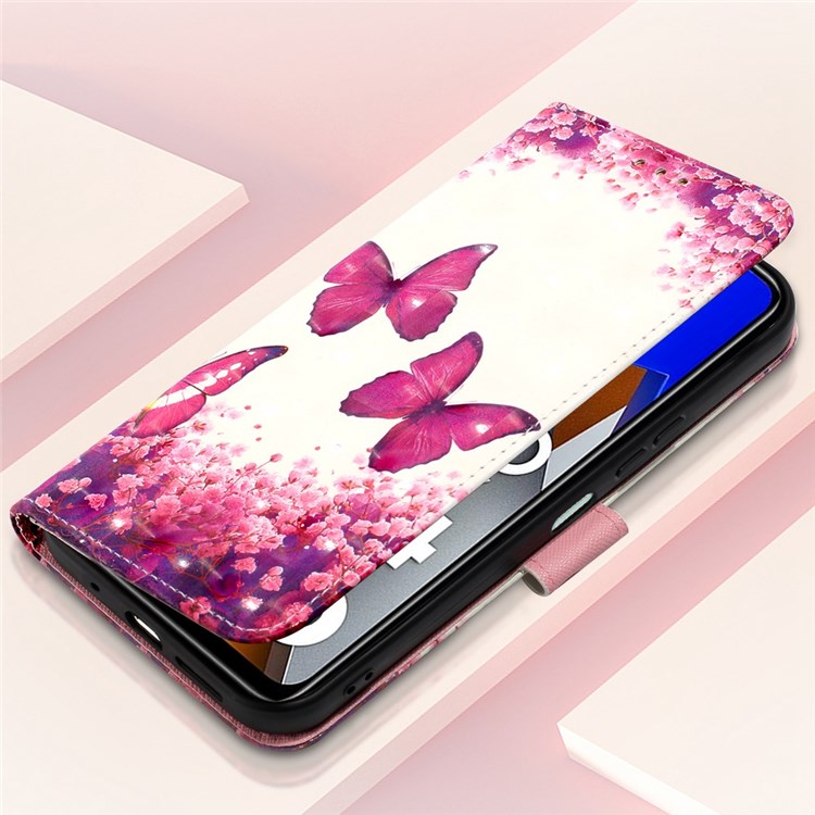 For Xiaomi Poco M4 Pro 4G YB Pattern Printing Leather Series-2 Wear-resistant 3D Pattern Stand PU Leather Case Protective Shell with Wallet - Rose Butterflies-4