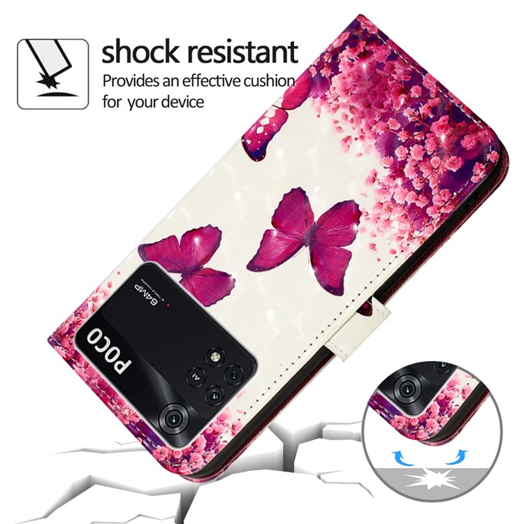 For Xiaomi Poco M4 Pro 4G YB Pattern Printing Leather Series-2 Wear-resistant 3D Pattern Stand PU Leather Case Protective Shell with Wallet - Rose Butterflies-7