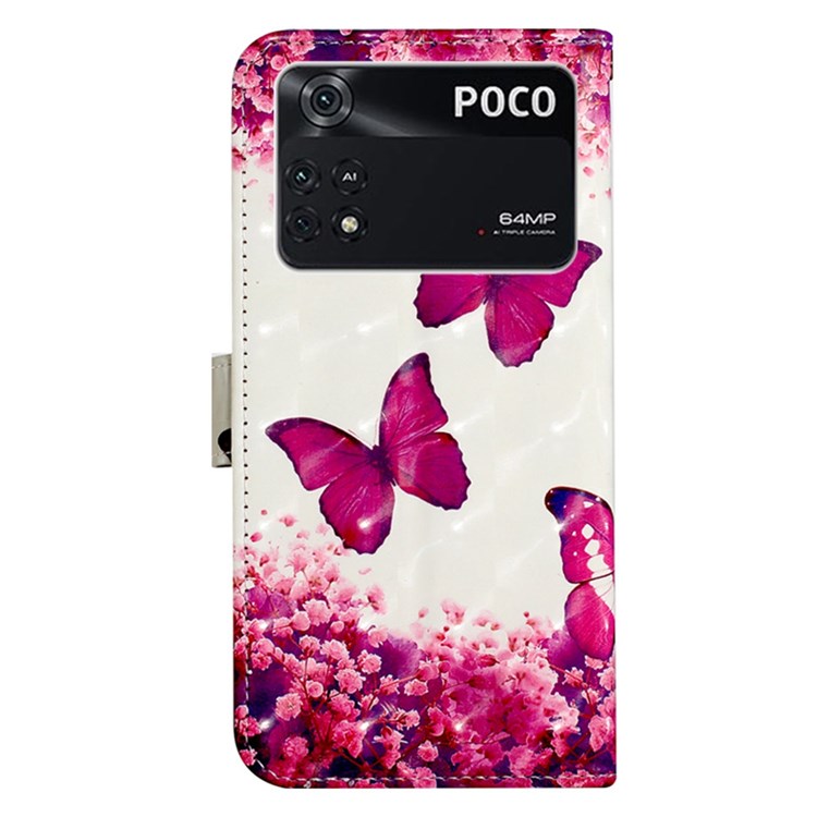 For Xiaomi Poco M4 Pro 4G YB Pattern Printing Leather Series-2 Wear-resistant 3D Pattern Stand PU Leather Case Protective Shell with Wallet - Rose Butterflies-9